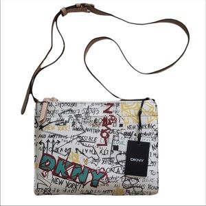 DKNY graffiti crossbody bag in white, black, green, red and yellow